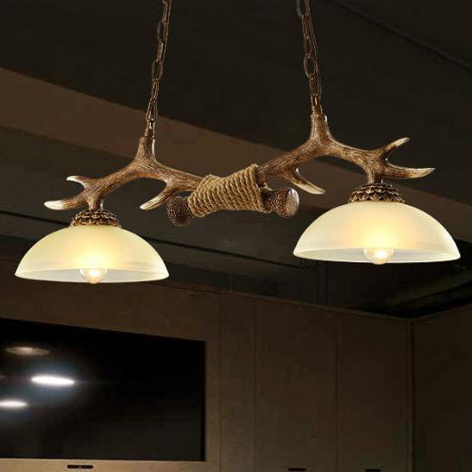Vintage Antler Resin & Glass Bowl 2-light Chandelier – Industrial Style
