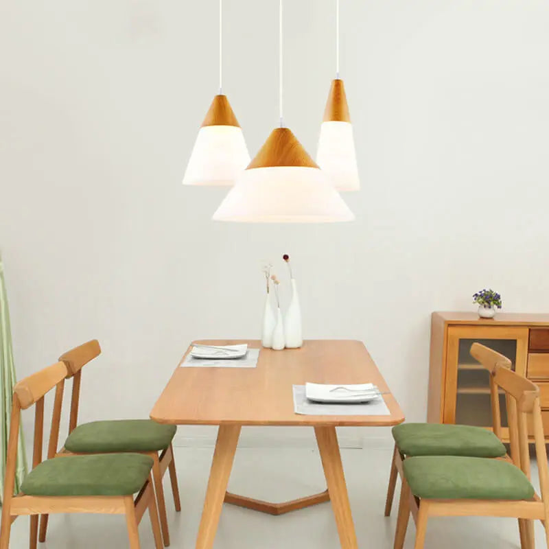 Nordic Wood Grain Glass Cone Shaped 1-light Pendant Light modern luxury lighting fixture