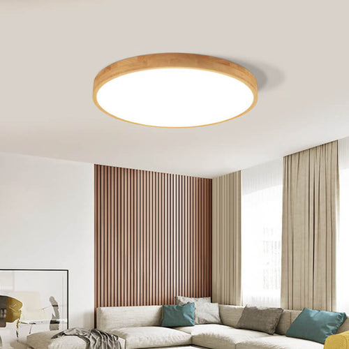 Nordic Solid Wood Round Ultra-thin LED Flush Mount Ceiling Light