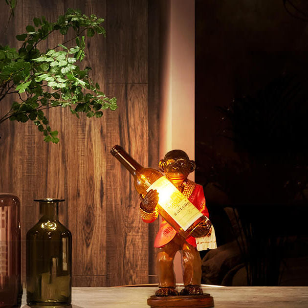 Retro Creative Monkey Resin Wine Bottle 1-Light Decoration Table Lamp Lumendat