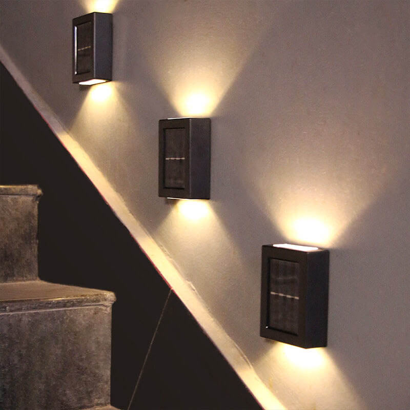 Solar Square Up and Down Lighted LED Outdoor Waterproof Garden Wall Sconce Lamp Lumendat