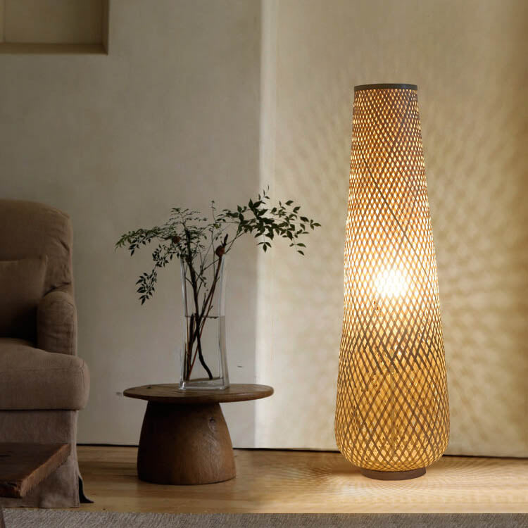Modern Bamboo Weaving Column 1-Light LED Standing Floor Lamp Lumendat