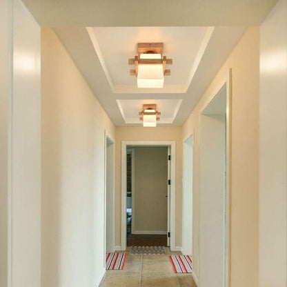 Modern Wooden Square Cube 1-light Semi-flush Mount Ceiling Light