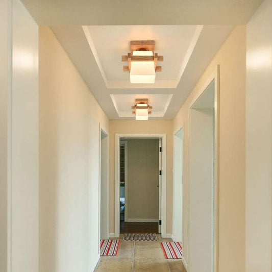 Modern Wooden Square Cube 1-light Semi-flush Mount Ceiling Light