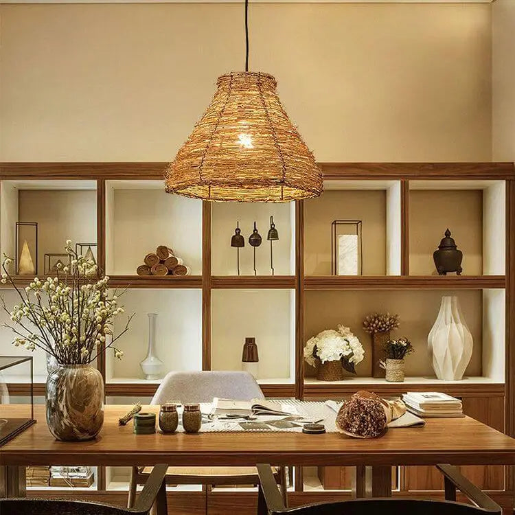 Retro Rattan Weaving Dome 1-light Pendant Light Lumendat