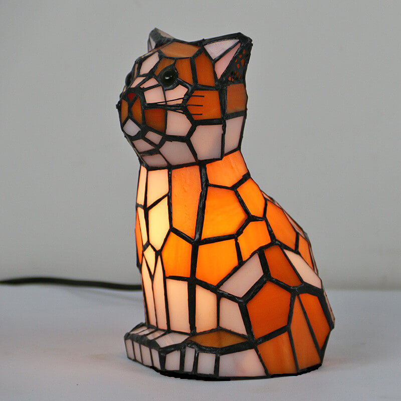 Tiffany Creative Cats /Dogs Stained Glass 1-Light Night Light Table Lamp Lumendat