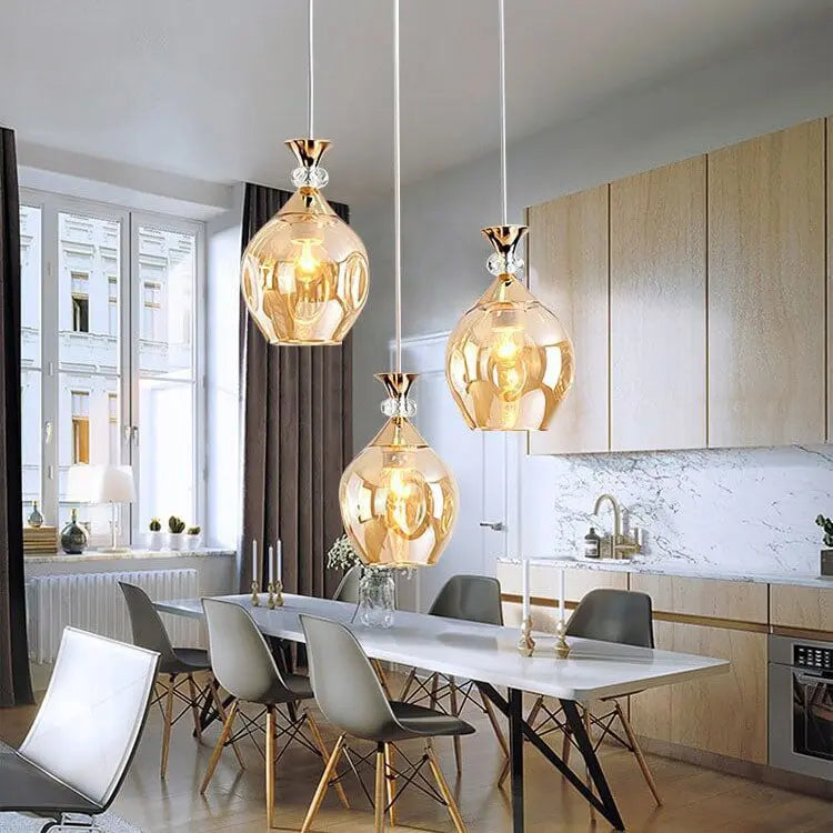 Contemporary Nordic Gradient Glass Metal Orb 1/3 Light Island Light Chandelier for Living Room Lumendat