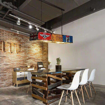 Industrial License Plate Metal Chandelier – 3 or 5 Lights for Living Room
