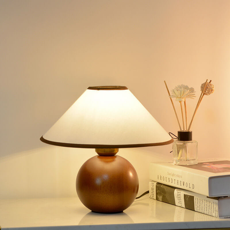 Vintage Coffee Round Solid Wood Base 1-Light Decorative Table Lamp Lumendat