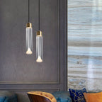 Modern Minimalist Crystal Cylindrical Brass LED Pendant Light