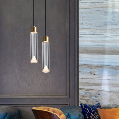 Modern Minimalist Crystal Cylindrical Brass LED Pendant Light