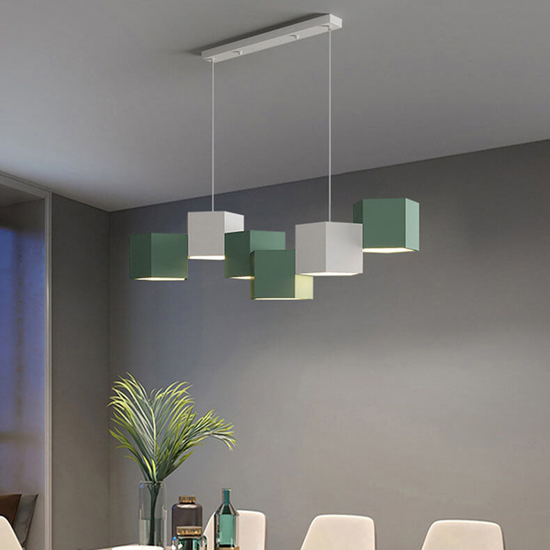 Modern Creative Square Geometric Iron LED Macaron Chandelier BulbSquare
