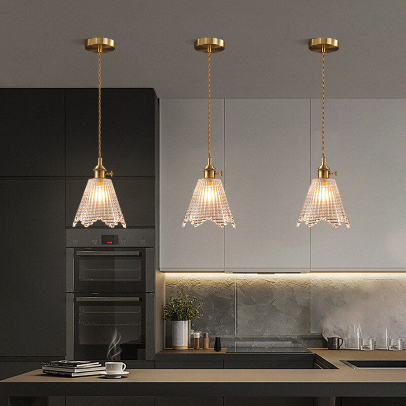 Modern Luxury Glass Bell Shade Brass 1-light Pendant Light BulbSquare