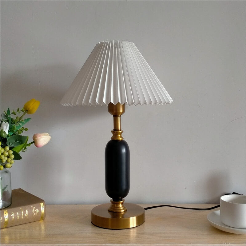 Retro Pleated Shade Column Base 1-Light Table Lamp Lumendat
