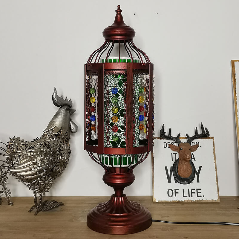 Vintage Turkish Stained Glass Lantern 1-Light Table Lamp Lumendat