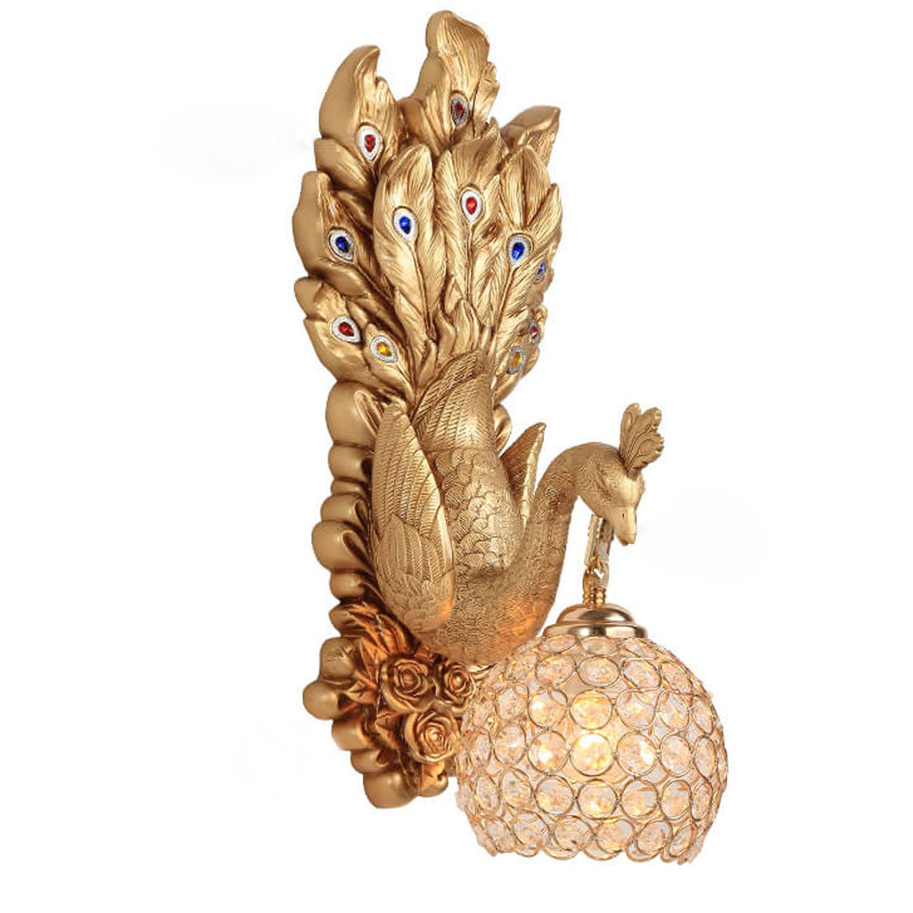 European Creative Peacock Resin Glass Shade 1-Light Wall Sconce Lamp Lumendat