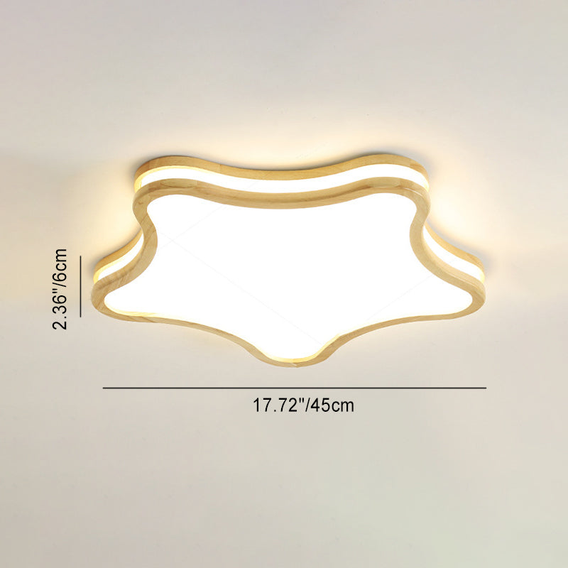 Lumendat Contemporary Nordic Kids Rubber Wood Glass Star Cloud Moon LED Flush Mount Ceiling Light For Bedroom Lumendat