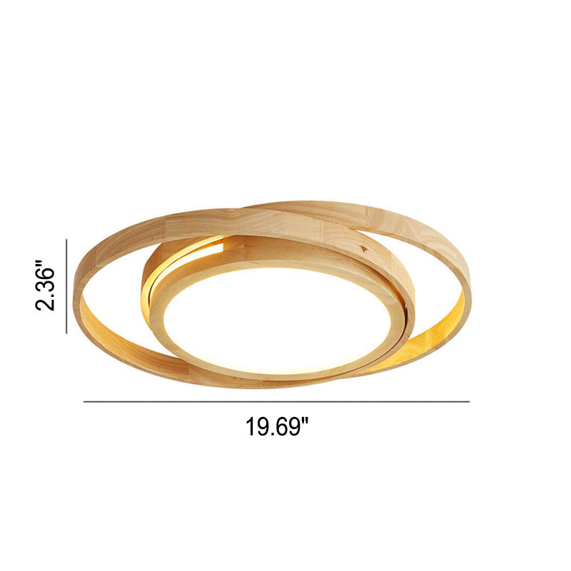 Minimalist Log Wooden Circle Ring LED Flush Mount Ceiling Light BulbSquare