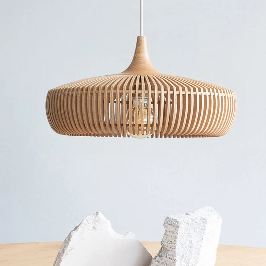 Nordic Vintage Wooden Round Dome Lid 1-light Pendant Light Lumendat