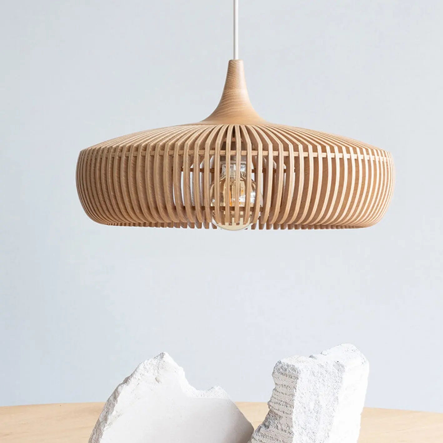 Nordic Vintage Wooden Round Dome Lid 1-light Pendant Light Lumendat