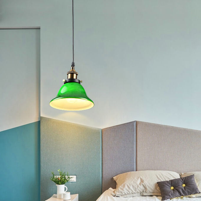 Vintage Industrial Green Bell Glass 1-light Pendant Light