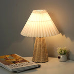 Vintage Pleated Fabric Tapered Base 1-Light Table Lamp Lumendat