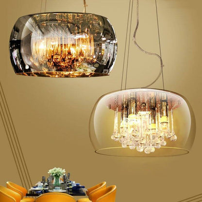 Modern Glass Shade Crystal Hanging 6-light Chandelier