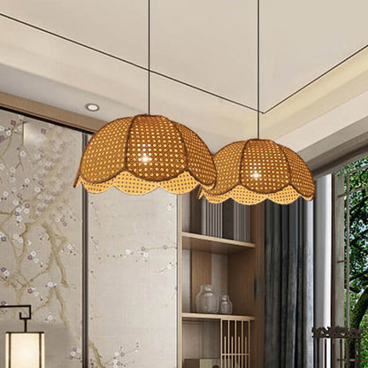 Nordic Rattan Weaving Scallop Dome 1-light Pendant Light
