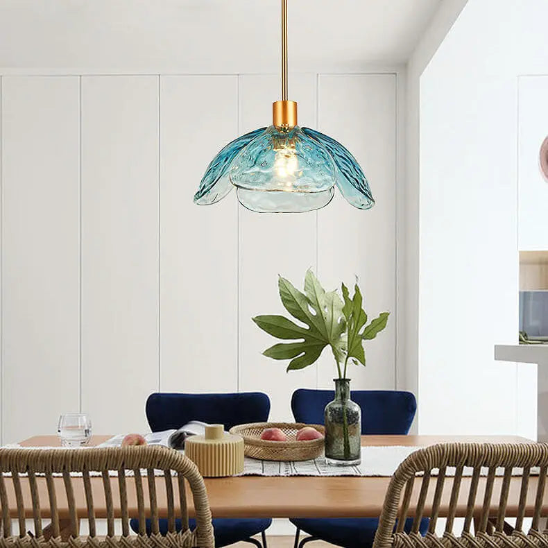 Modern Minimalist Flower-shaped Petal Iron Glass 1-light Pendant Light for Living Room BulbSquare