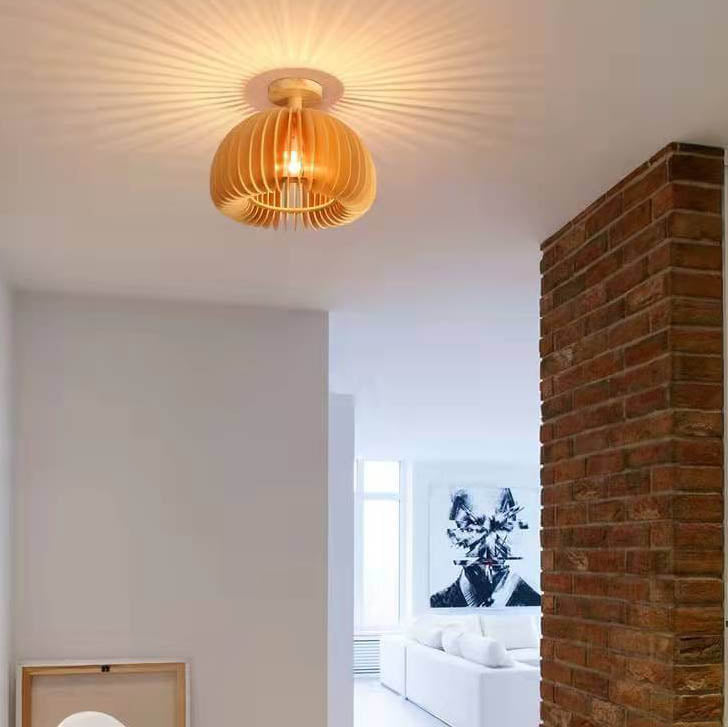 Minimalist Wooden Pumpkin 1-light LED Semi-flush Ceiling Light