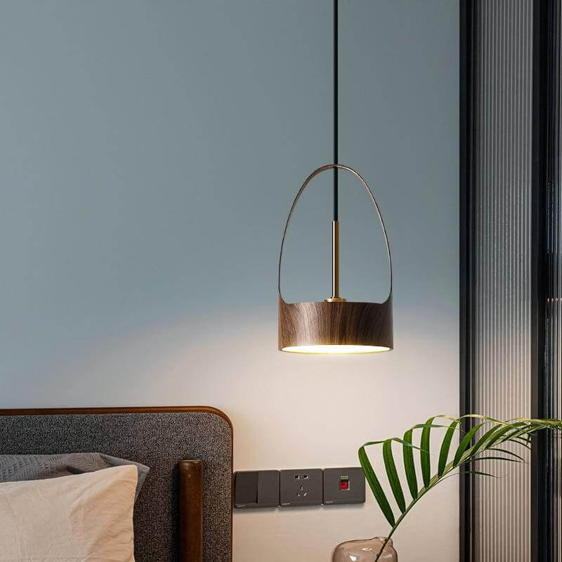 Modern Wood Grain Handle 1-Light  LED Pendant Light