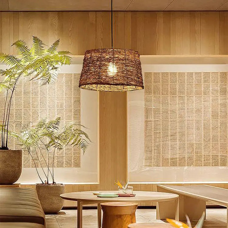 Retro Rattan Weaving Dome 1-light Pendant Light Lumendat