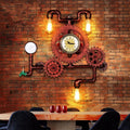 Vintage Industrial Gear Water Pipe Clock 3-Light Wall Light