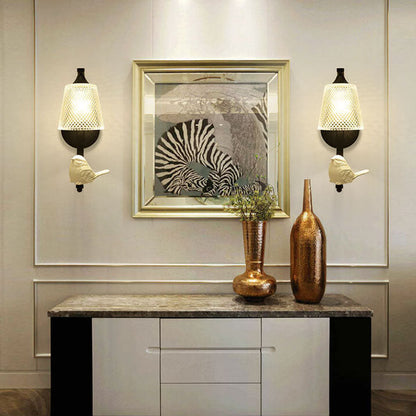 Modern Simple Glass Shade with Resin Bird 1-Light Wall Sconce Lamp