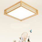 Nordic Solid Wood Square LED Japanese Tatami Flush Mount Ceiling Light BulbSquare