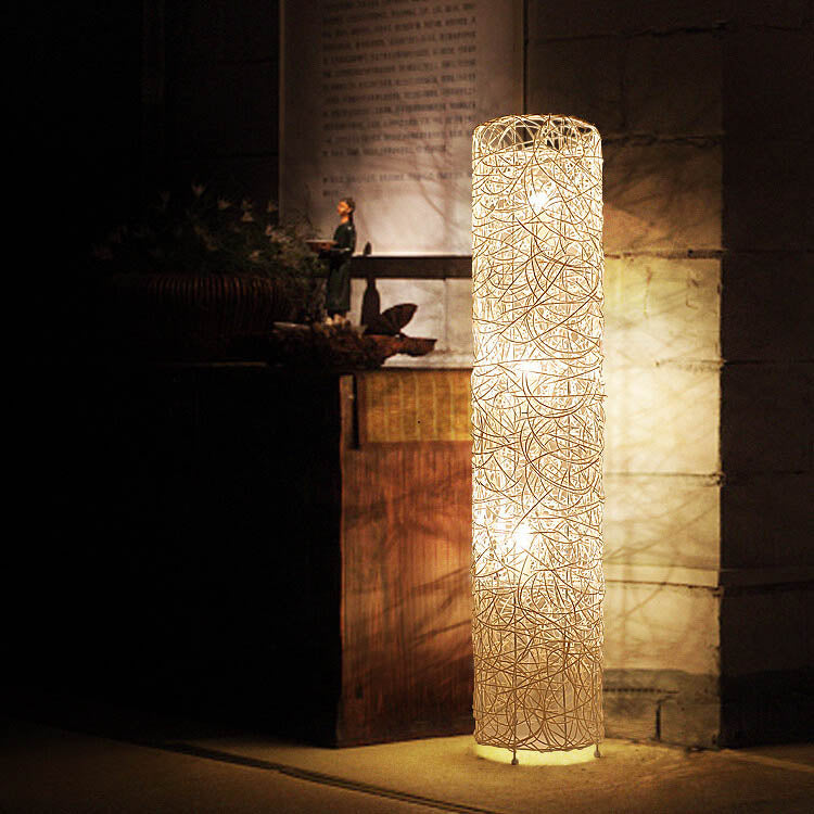 Minimalist Rattan Weaving Column Shaped 3-Light Standing Floor Lamp Lumendat