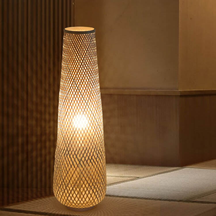 Modern Bamboo Weaving Column 1-Light LED Standing Floor Lamp Lumendat