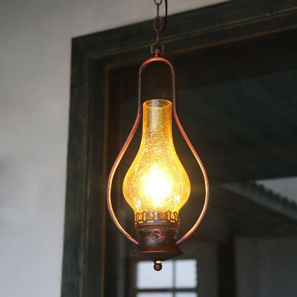 Vintage Kerosene Cracked Glass Shade 1-light Pendant Light BulbSquare