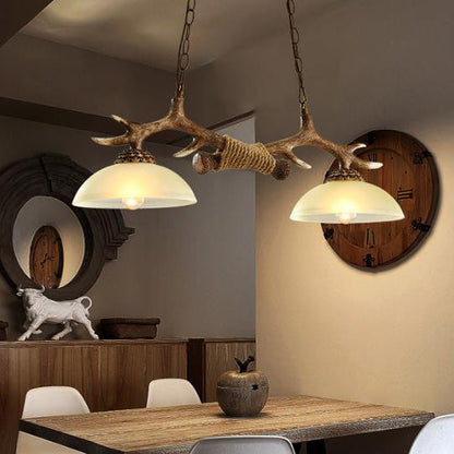Vintage Antler Resin & Glass Bowl 2-light Chandelier – Industrial Style