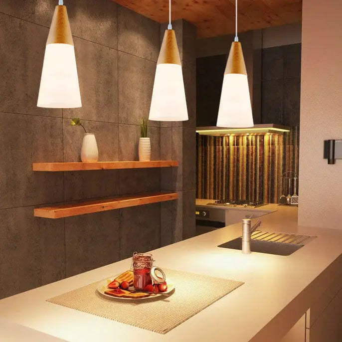 Nordic Wood Grain Glass Cone Shaped 1-light Pendant Light Lumendat