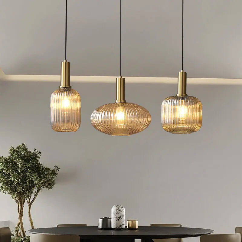 Minimalist Striped Glass Lantern 1-light Pendant Light Lumendat