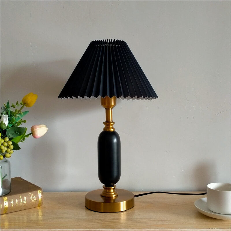 Retro Pleated Shade Column Base 1-Light Table Lamp Lumendat