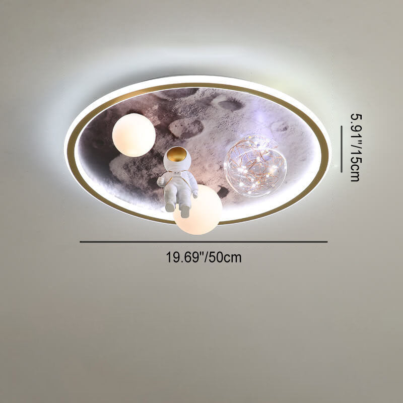 Lumendat Children Creative Cartoon Astronaut Moon Acrylic LED Kids Flush Mount Ceiling Light Lumendat