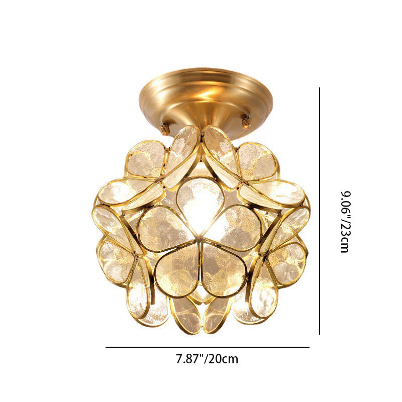 Modern Art Deco Petal Bubble Glass Shade Brass Frame 1-Light Semi-Flush Mount Ceiling Light For Living Room Lumendat