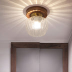 Modern Dome Glass Wooden Base 1-light Semi-flush Mount Ceiling Light