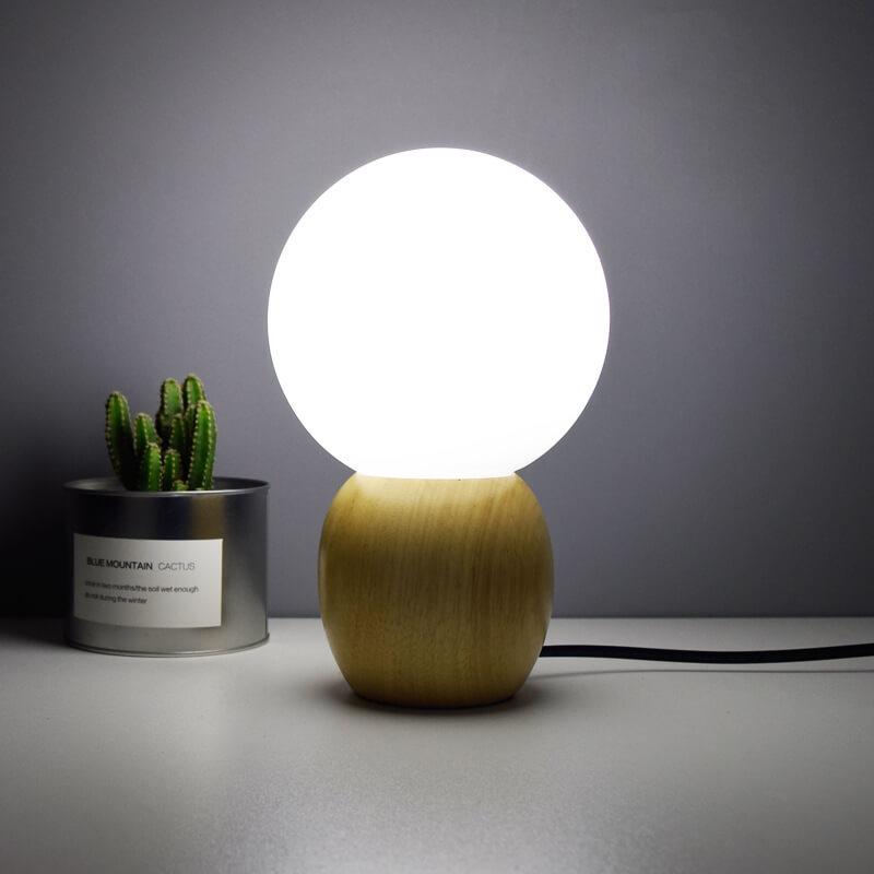 Nordic Solid Wood Milk White Glass Orb 1-Light Table Lamp Lumendat
