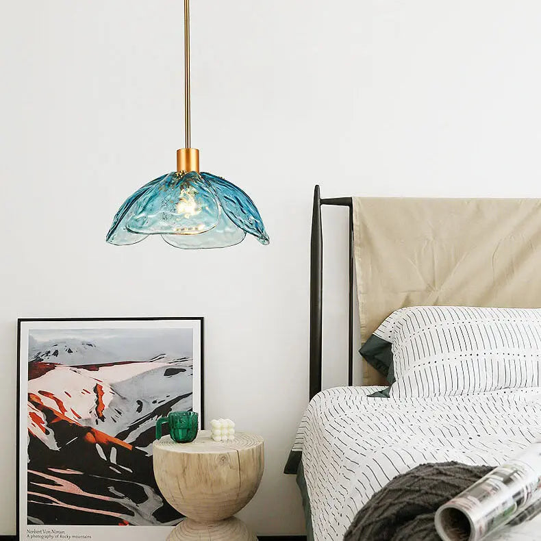 Modern Minimalist Flower-shaped Petal Iron Glass 1-light Pendant Light for Living Room BulbSquare