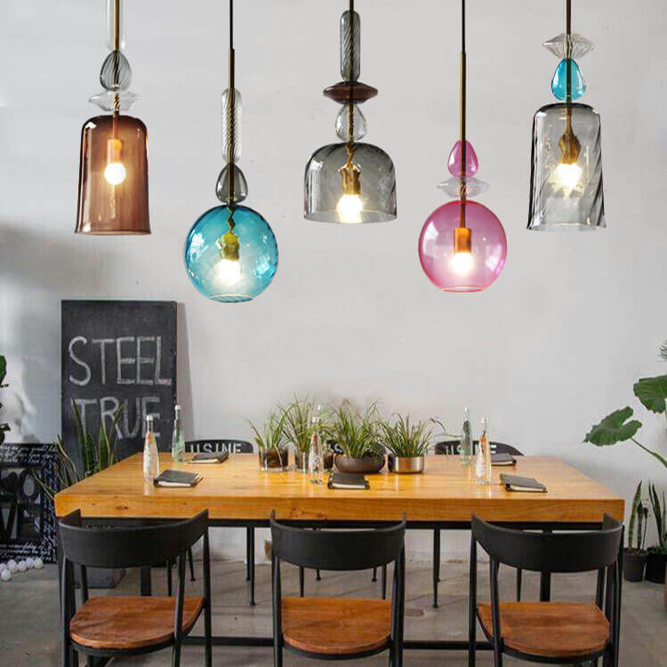 Nordic Colorful Candy Cane Glass 1-light LED Pendant Light BulbSquare