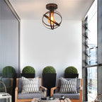 Contemporary Industrial Wrought Iron Spherical Cage 1-light Semi-flush Mount Ceiling Light for Living Room