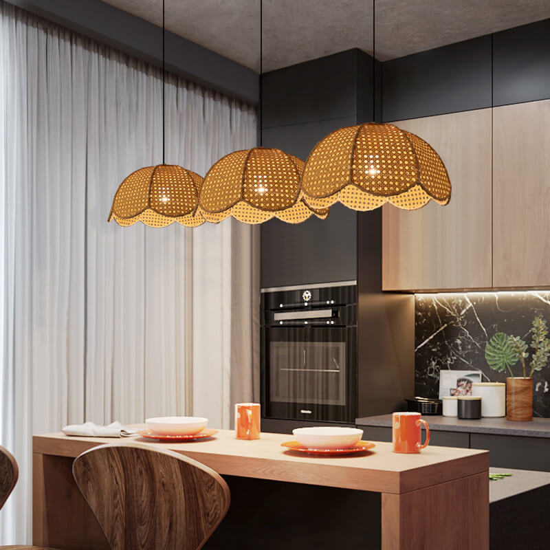 Nordic Rattan Weaving Scallop Dome 1-light Pendant Light